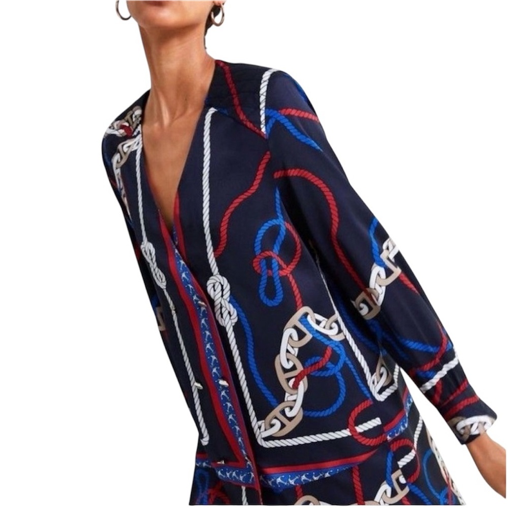 Zara Nautical Rope Double Breasted Closure Navy & Red Satin Dress Size XS